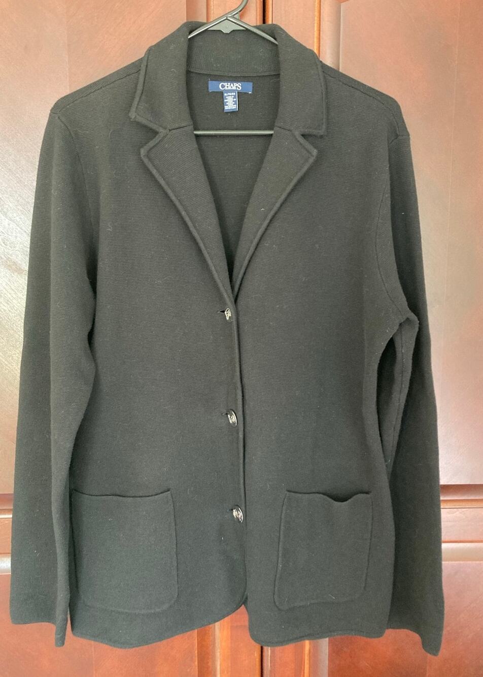 Ralph Lauren Chaps -Classic Chic Minimalist Black Long Sleeve Sweater Blazer -XL